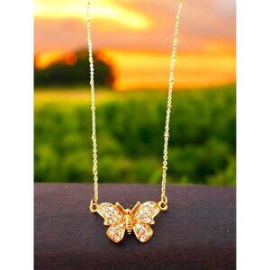 Gold Chain 18" Necklace w Sparkly Gold Butterfly Pendant